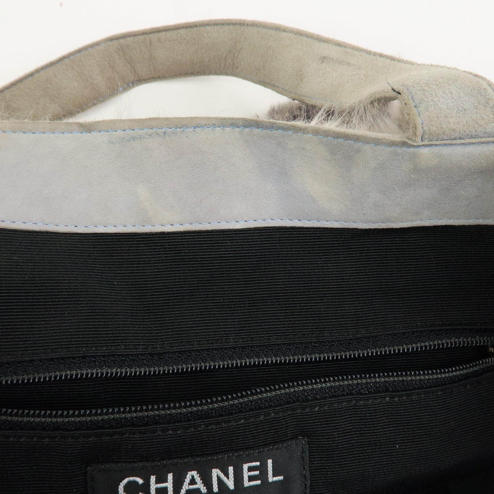 CHANEL COCO Mark Logo Fur Suede Hand Bag Grey