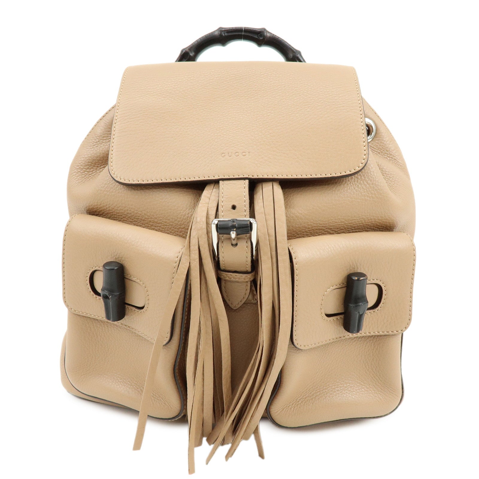 GUCCI Bamboo Leather Tassel Backpack Rucksack Pink Beige 370833