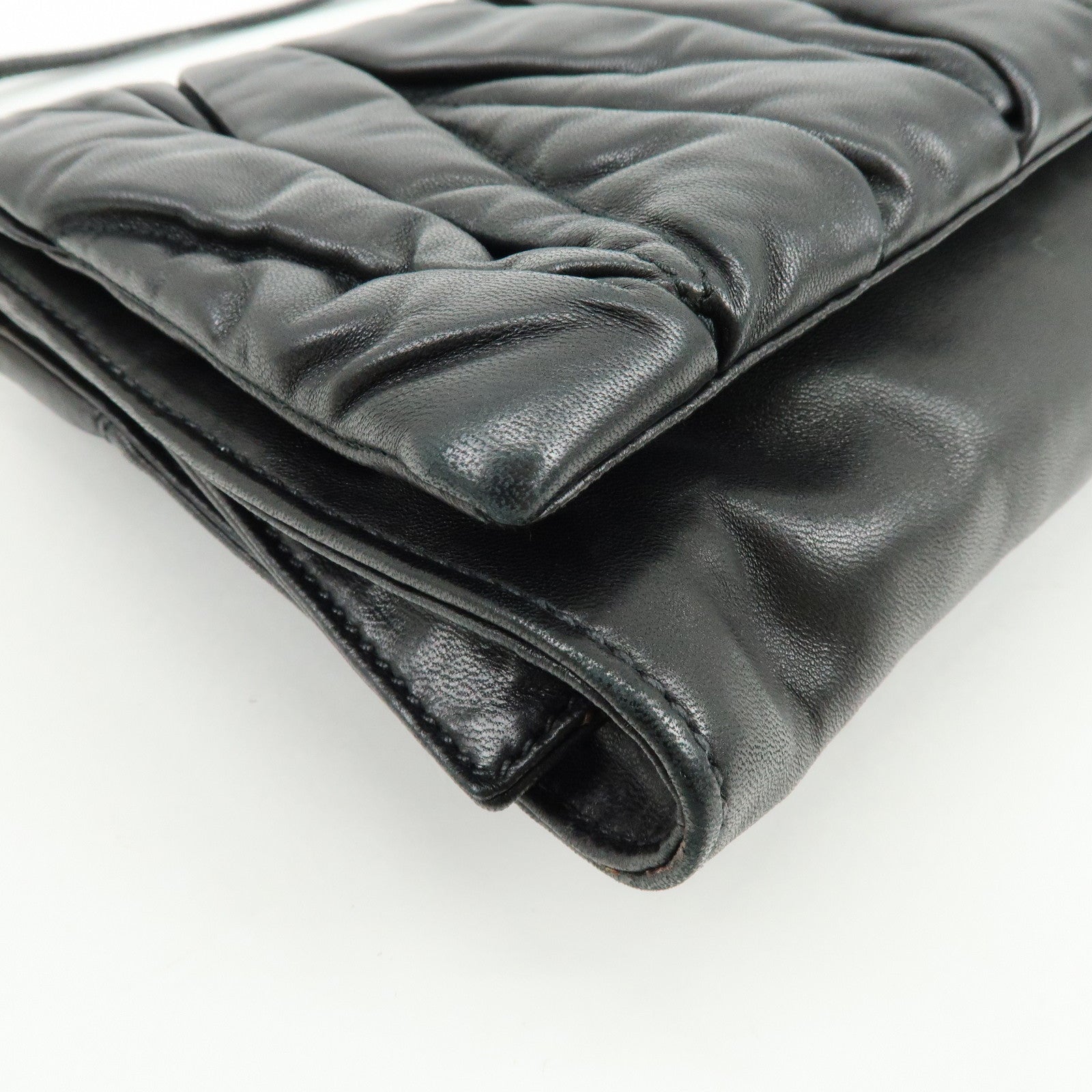 MIU MIU Matelasse Nappa Leather Shoulder Bag Clutch Bag Black