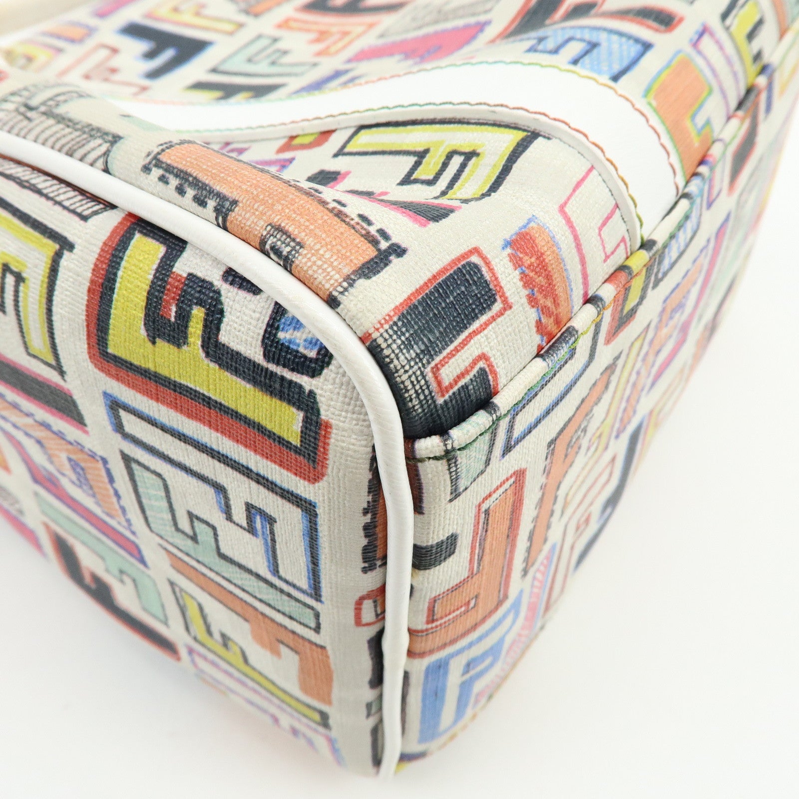 FENDI Zucca PVC Canvas Leather Boston Bag White Multicolor 8BL068