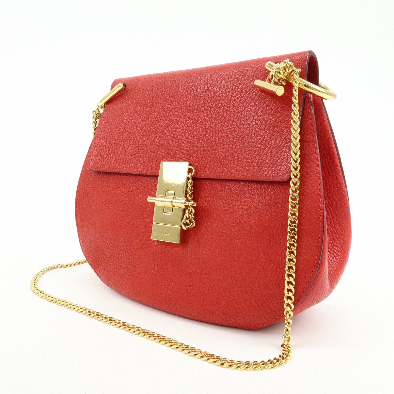 Chloe Drew Leather Chain Shoulder Bag Crossbody Bag Red
