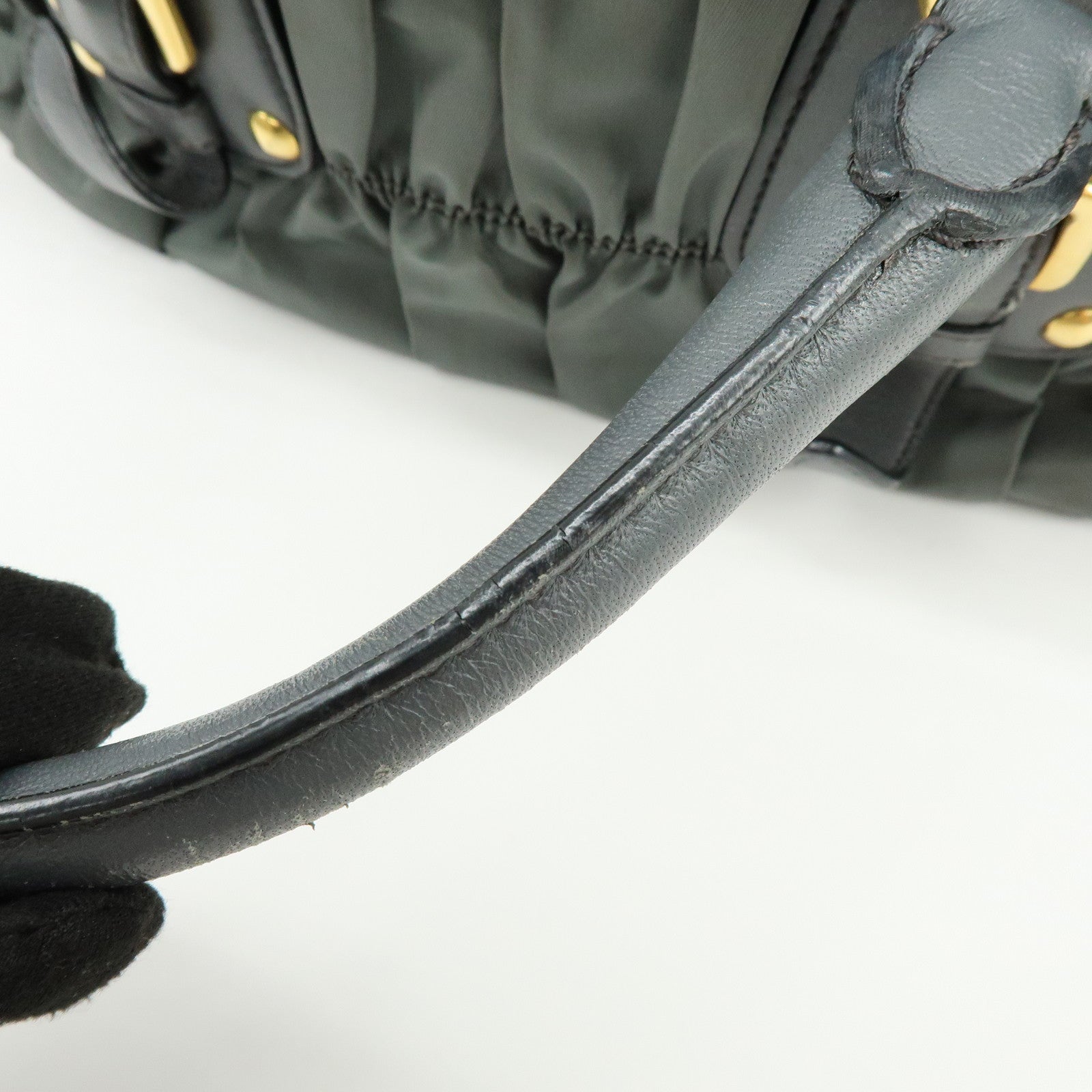 PRADA Nylon Leather 2Way Bag Hand Bag Shoulder Bag Gray BN1407