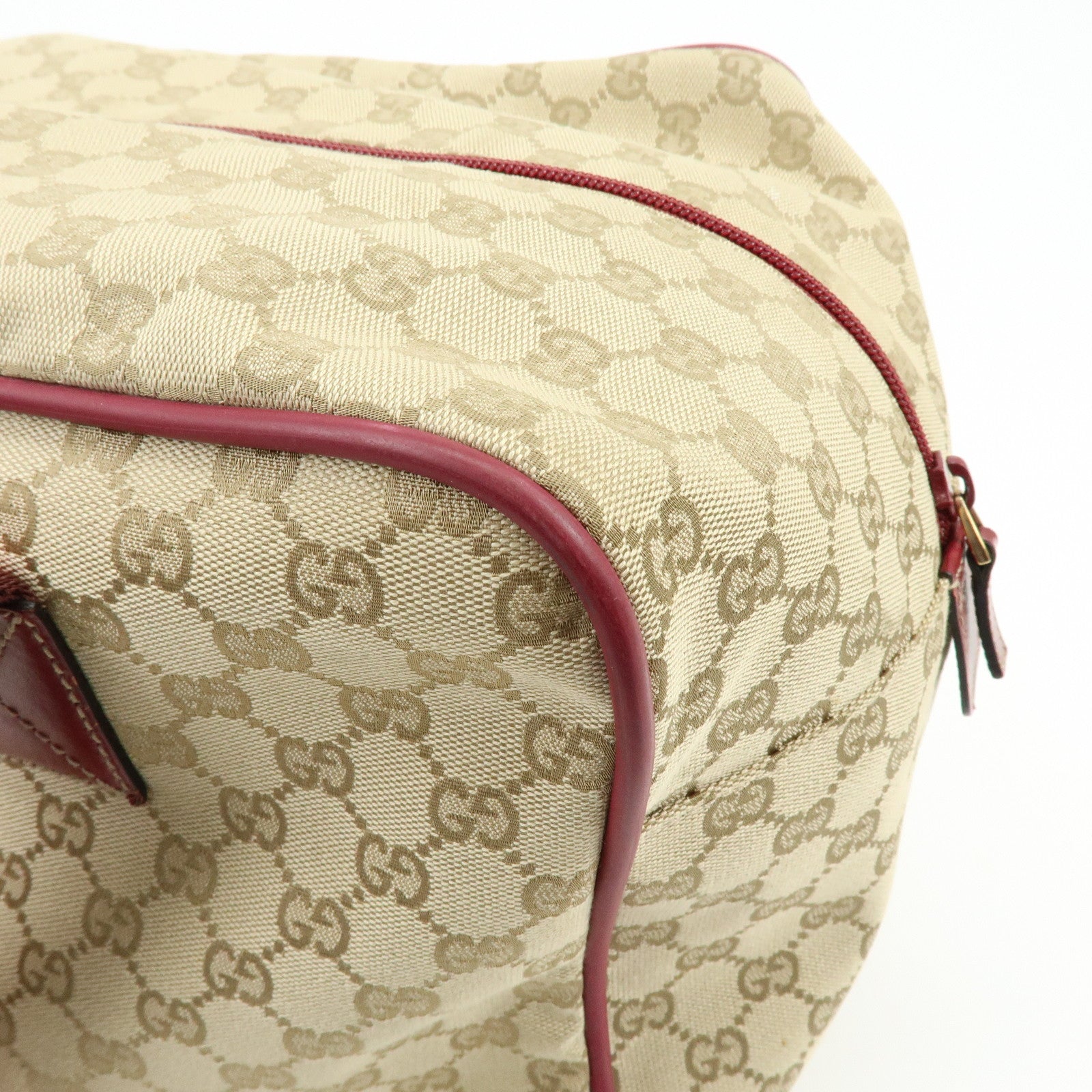 GUCCI GG Canvas Leather Boston Bag Shoulder Bag Beige Red 153240