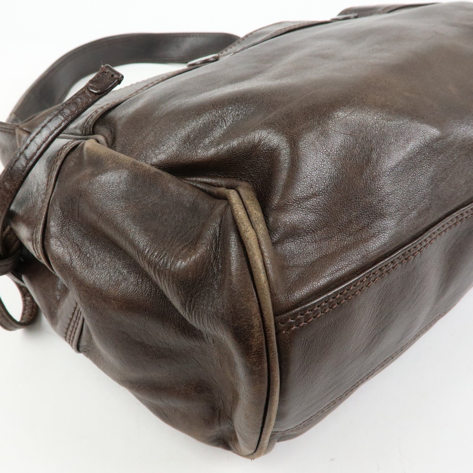 CELINE Side Ribbon Leather Shoulder Bag Hand Bag Brown