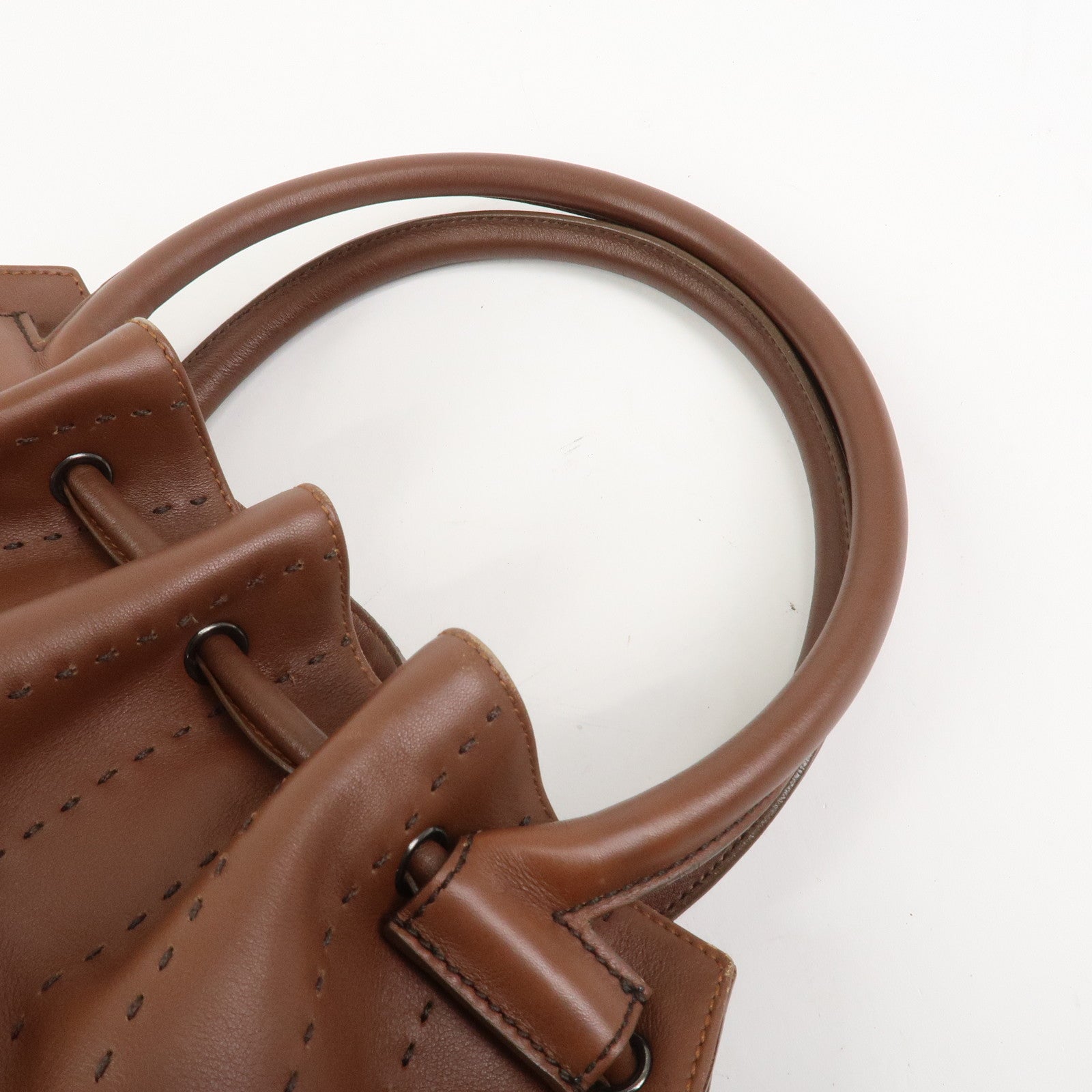 Ferragamo Gancini Leather Stitch Shoulder Bag Hand Bag Brown