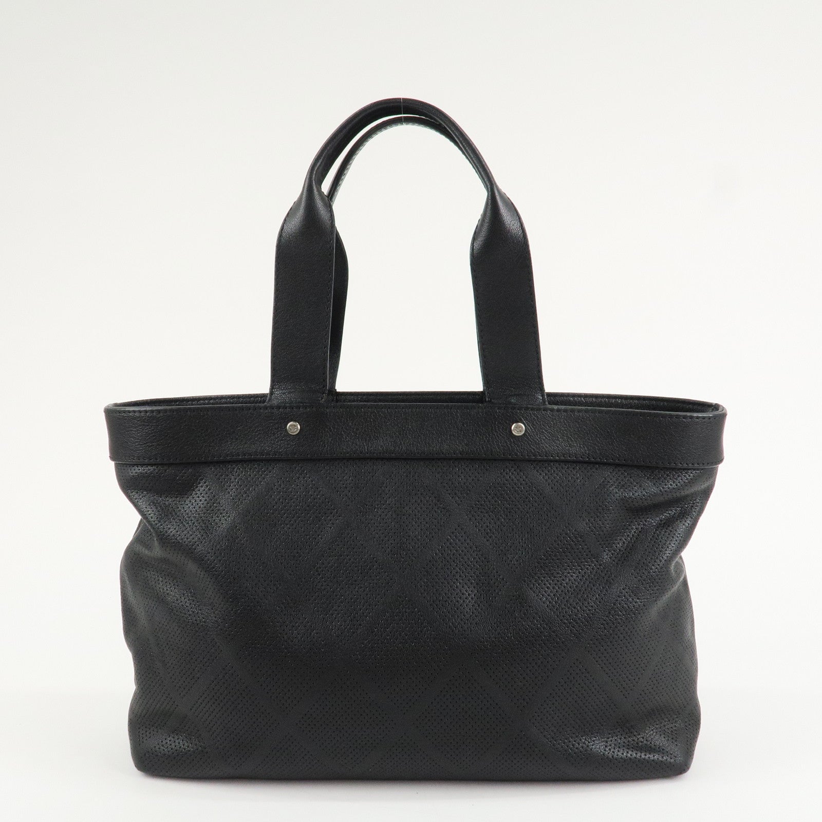 CHANEL COCO Mark Patent Leather Punchcing Tote Bag Shoulder Bag Black Used