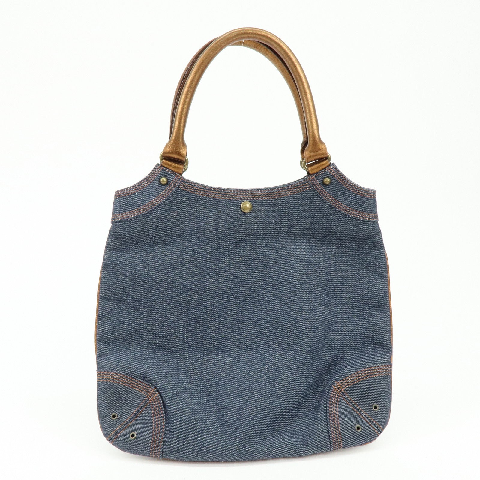 BURBERRY Blue Label Denim Leather Tote Bag Indigo Metallic Brown