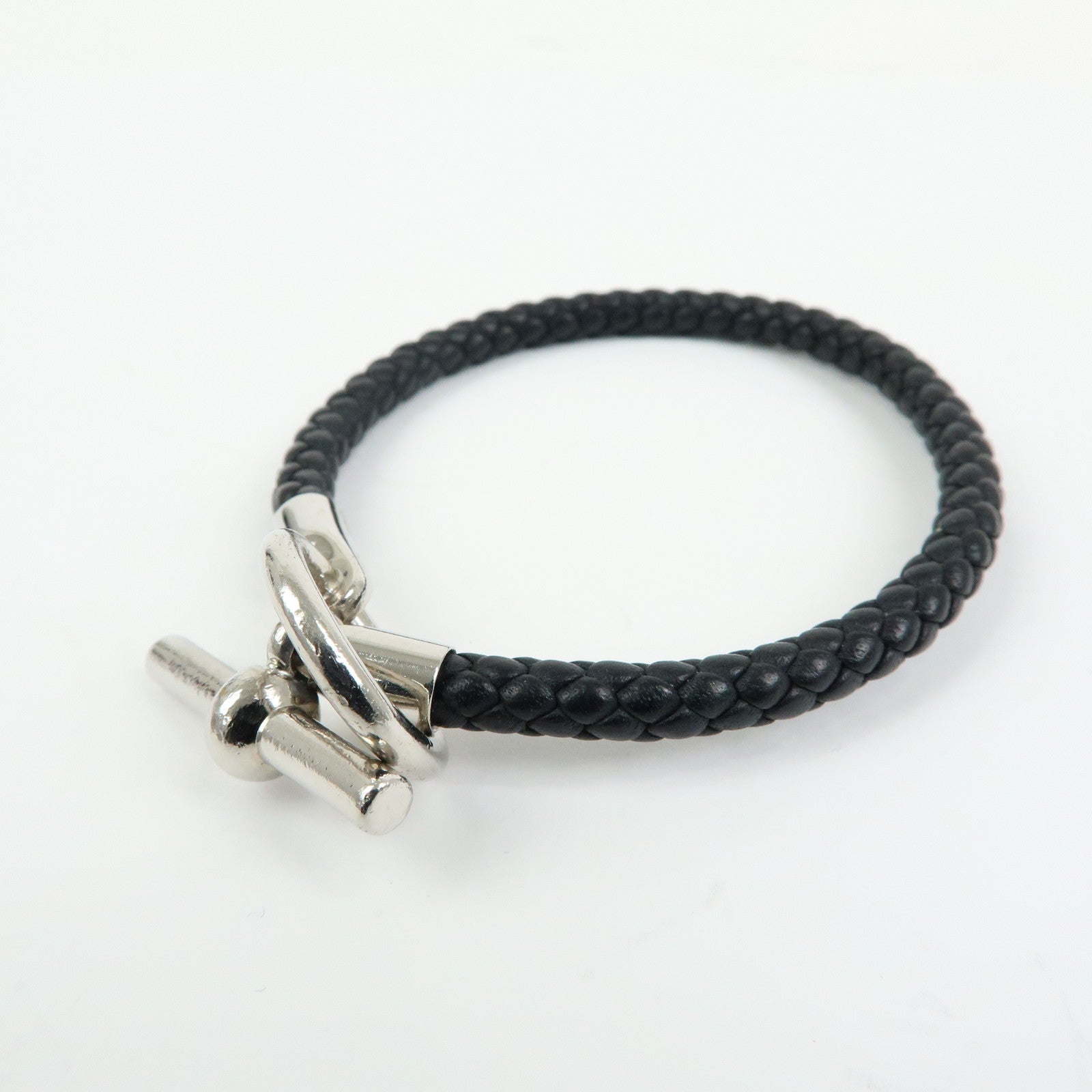 HERMES Glenan H Tresse en Veau Swift Leather Bracelet Black