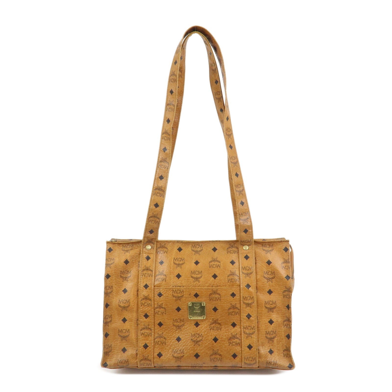 MCM Visetos Leather Tote Bag Shoulder Bag Hand Bag Brown