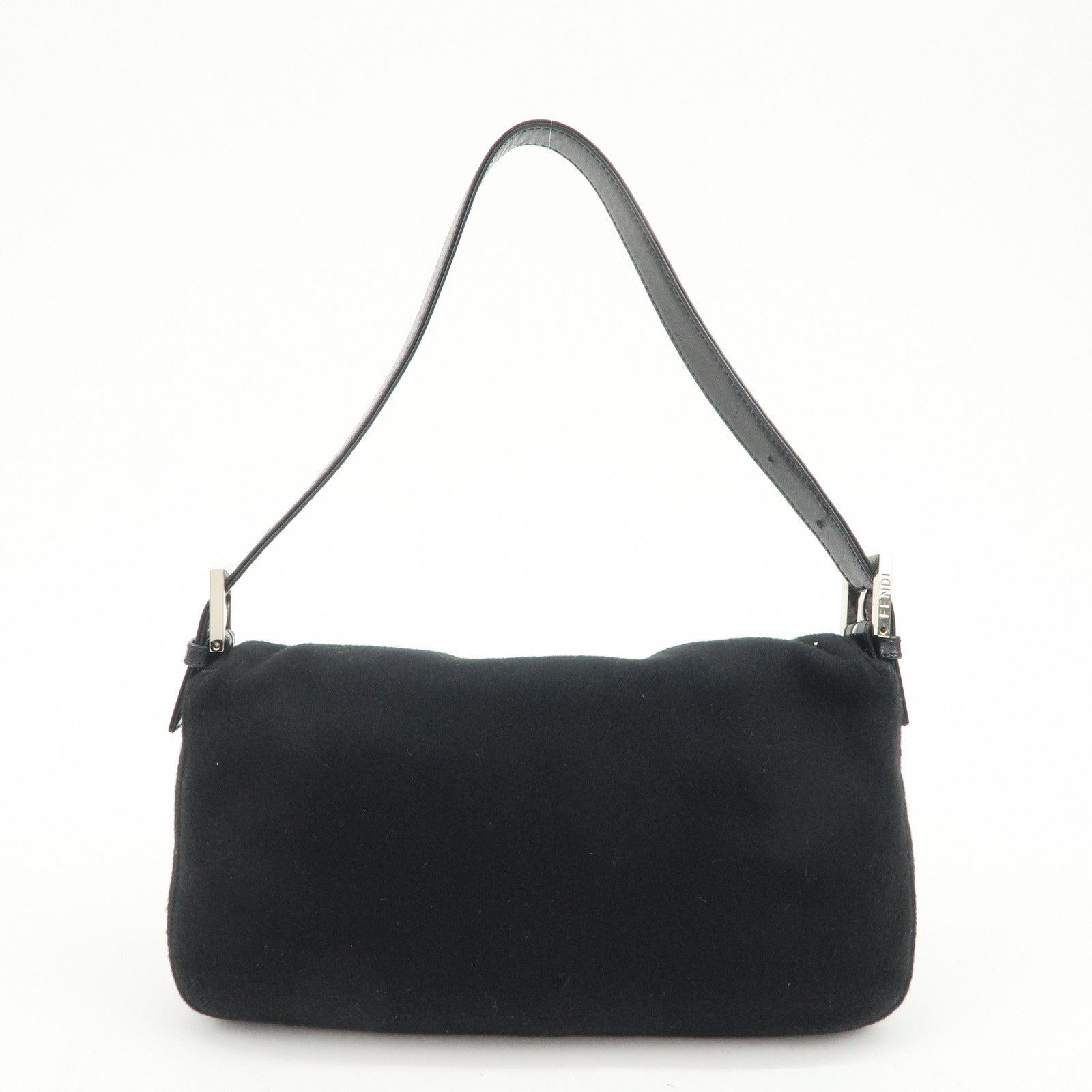FENDI Mamma Baguette Wool Leather Shoulder Bag Hand Bag Black 26424