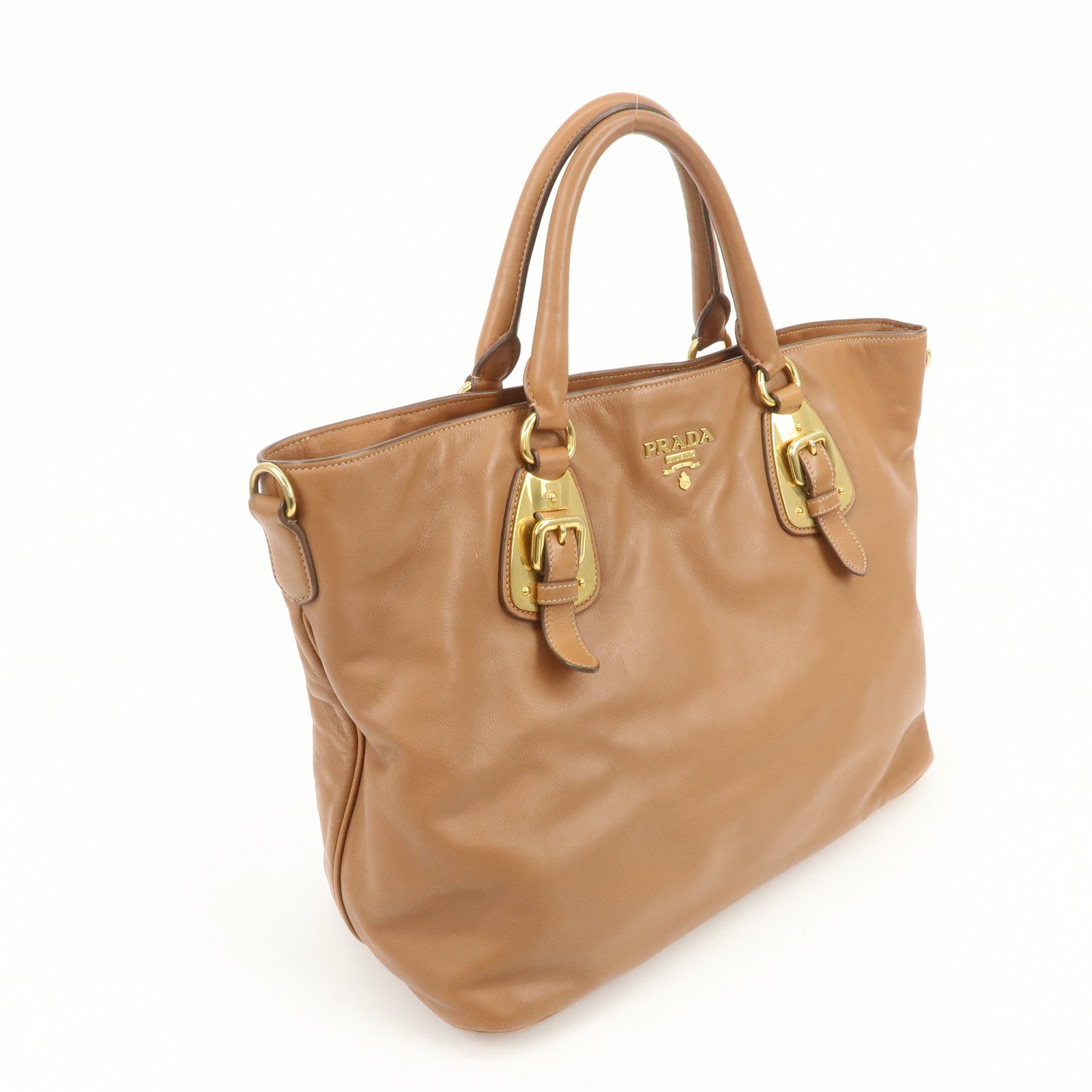 PRADA Calf Leather 2Way Bag Hand Bag Shoulder Bag Brown BN1902