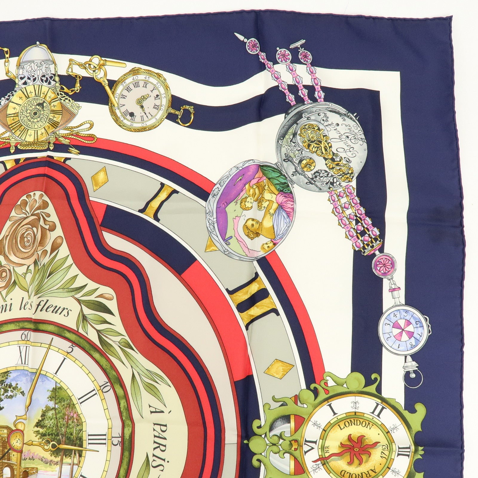 HERMES Carre90 Silk100% Parmi les fleurs je compte les heures Scarf