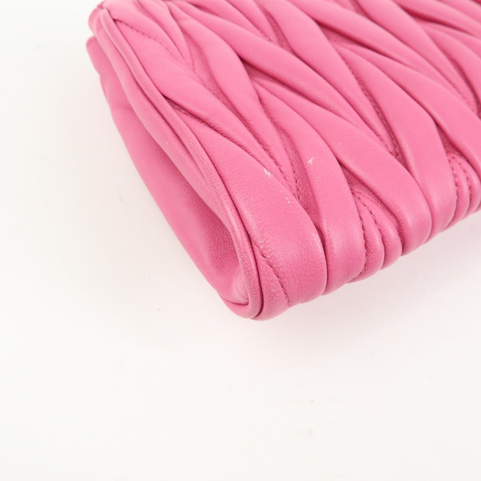 MIU MIU Matelasse Nappa Leather Clutch Bag Wristlet Bag Pink 5N1455