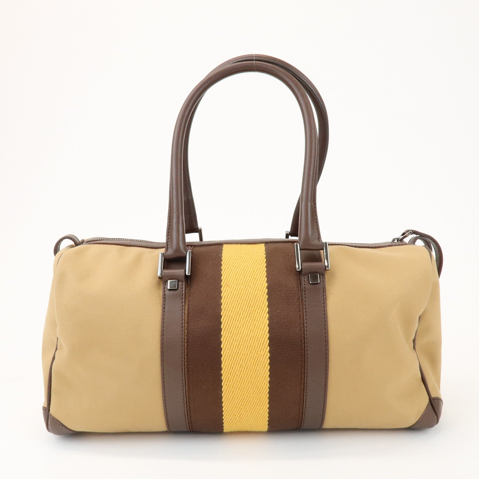 GUCCI Sherry Canvas Leather Boston Hand Bag Brown 000.0846.200047