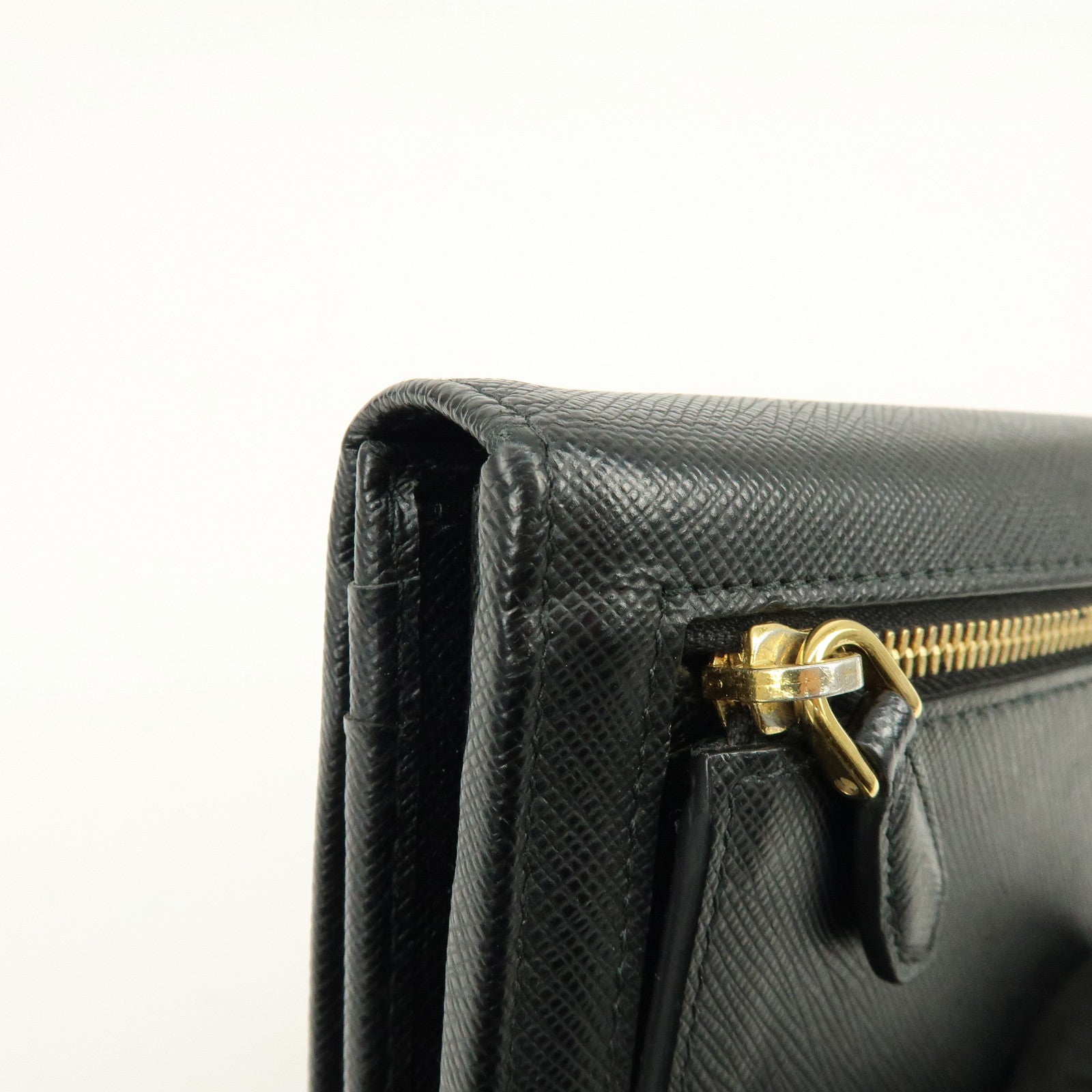 PRADA Triangle Logo Saffiano Leather Flap Long Wallet Black 1MH132