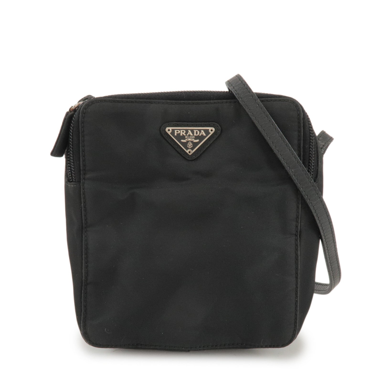 PRADA Triangle Logo Nylon Leather Crossbody Bag Shoulder Bag Black