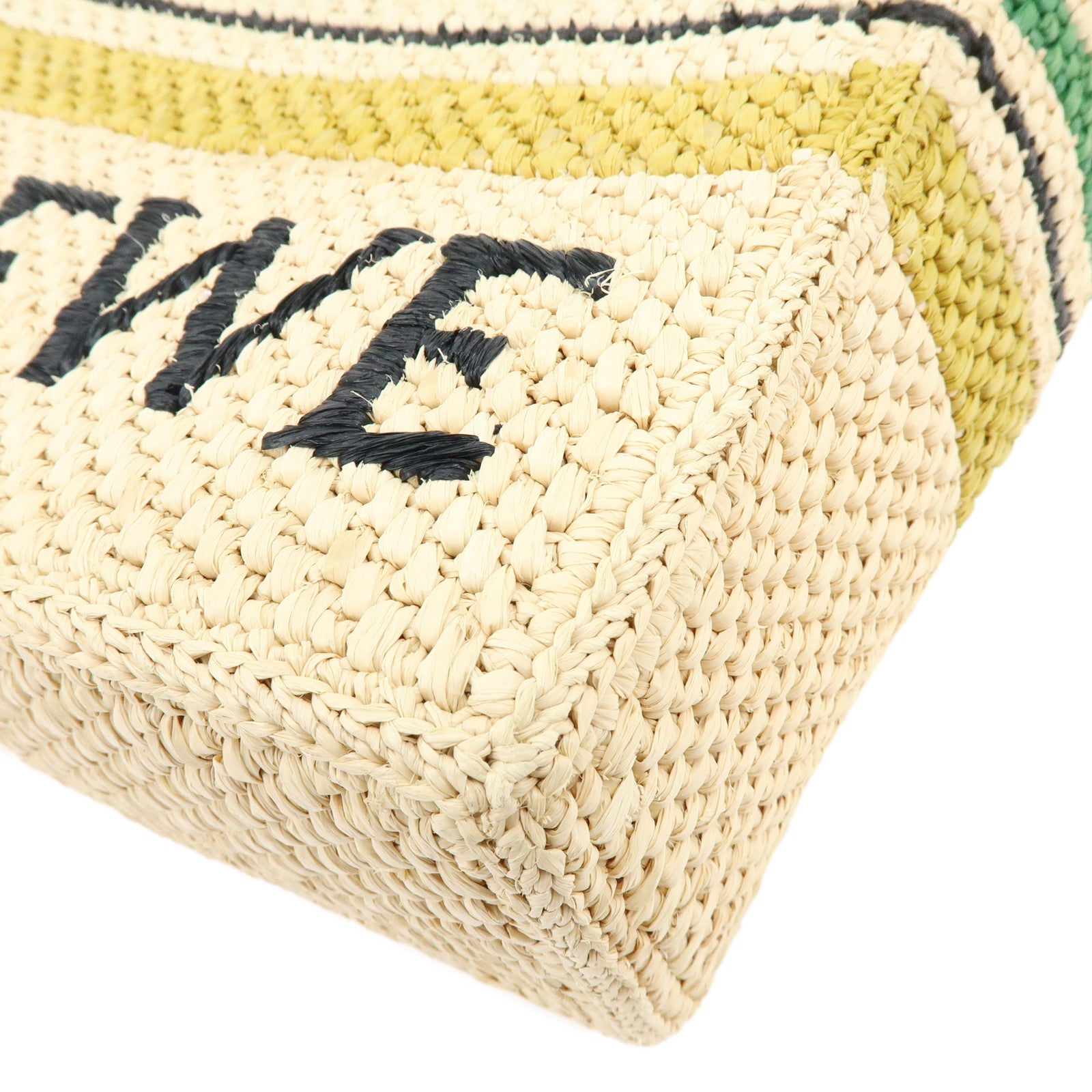 LOEWE Raffia Leather 2Way Hand Bag Shoulder Bag Natural Black Green