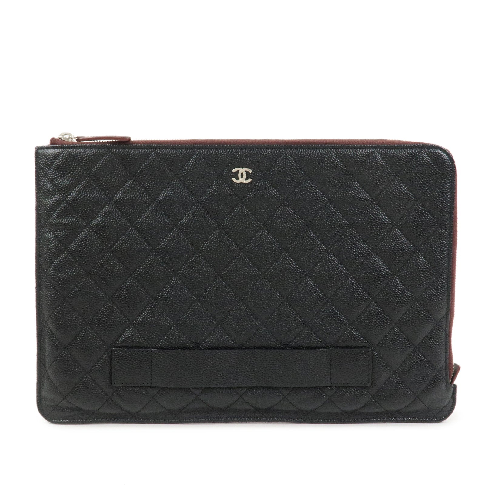 CHANEL COCO Mark Caviarskin Matelasse Clutch Bag Black A82388