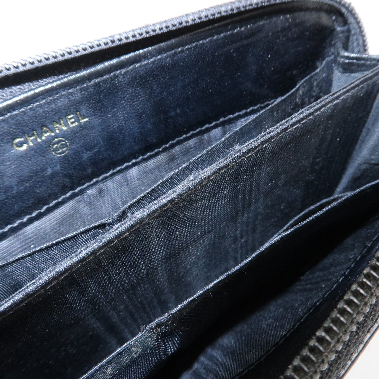 CHANEL COCO Mark Caviarskin Round Zippy Long Wallet Black A13228