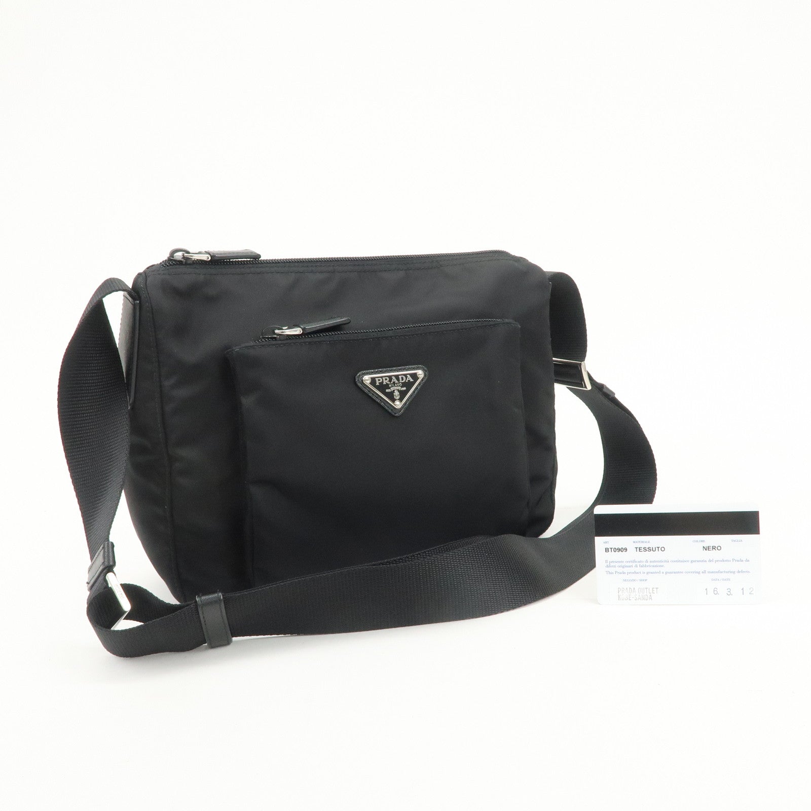 PRADA Triangle Logo Nylon Saffiano Leather Shoulder Bag Black