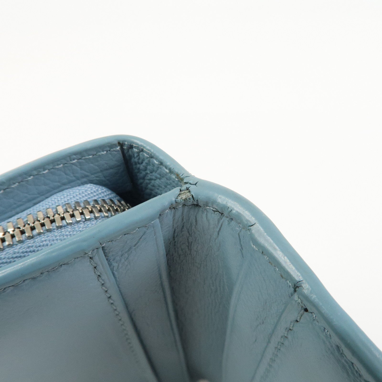 BALENCIAGA Leather Bi-Fold Compact Wallet Light Blue