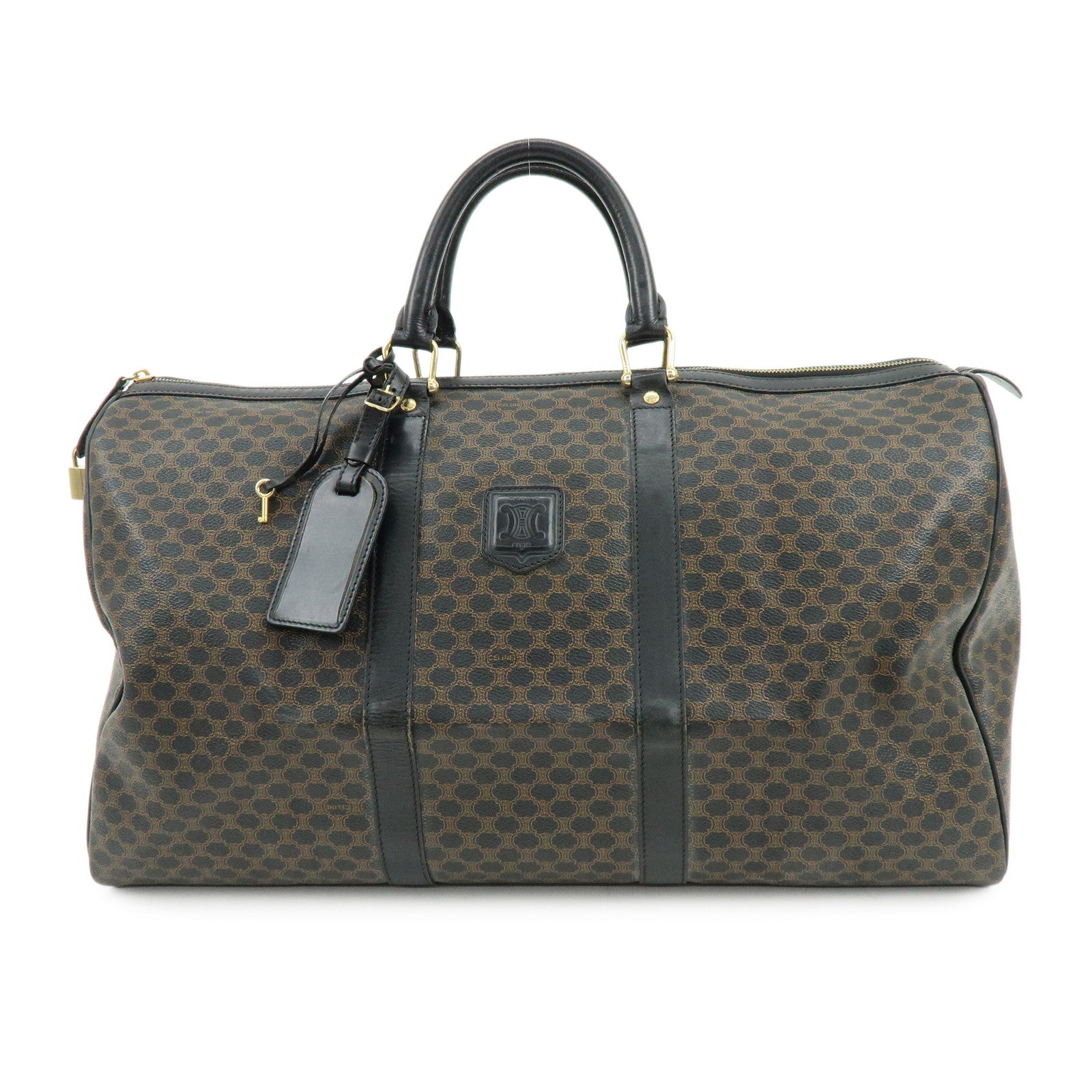 CELINE Macadam PVC Leather Boston Bag Tote Bag Black Brown