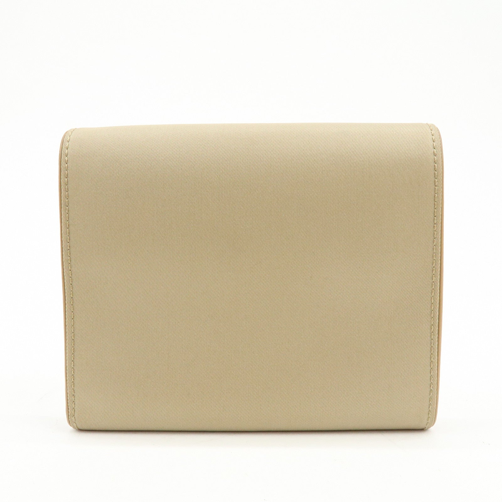 PRADA Logo Nylon Leather Compact Trifold Wallet Beige 1M0170