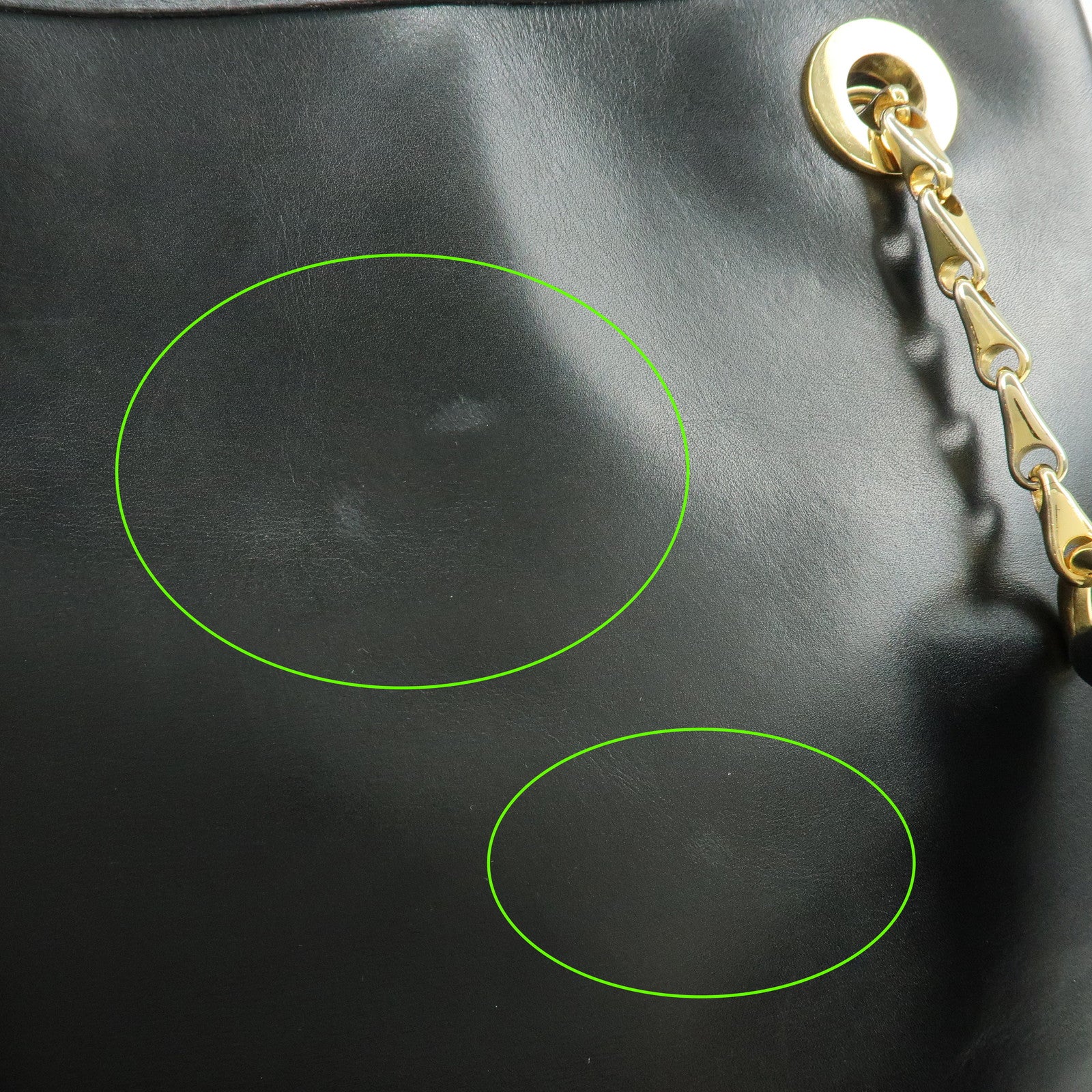 CELINE Leather Tote Bag Chain Shoulder Bag Black