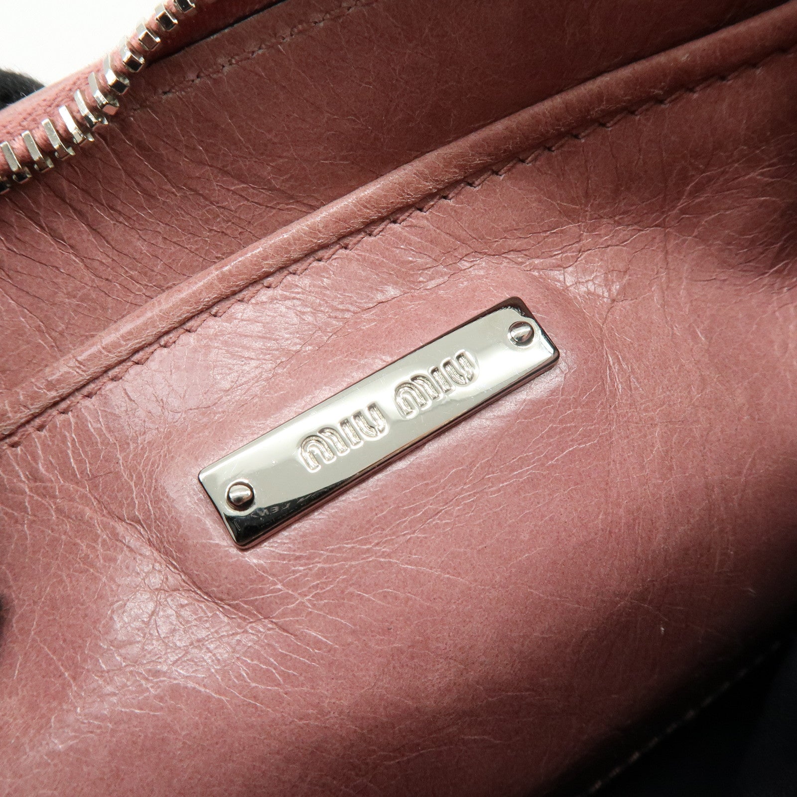 MIU MIU Side Ribbon Leather Shoulder Bag Hand Bag Pink RR1892