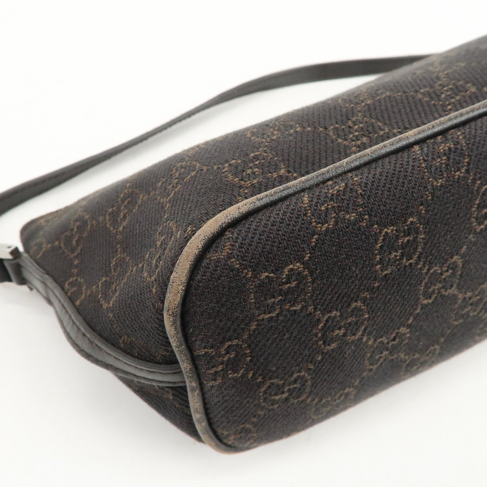 GUCCI Boat Bag GG Denim Togo Leather Hand Bag Dark Brown 07198