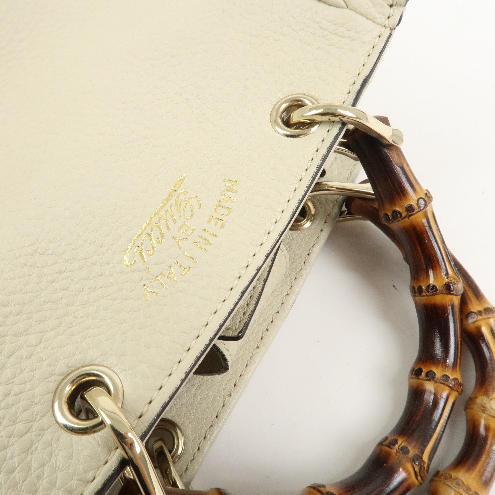 GUCCI Bamboo Leather Mini Shopper 2Way Bag Hand Bag Ivory 368823