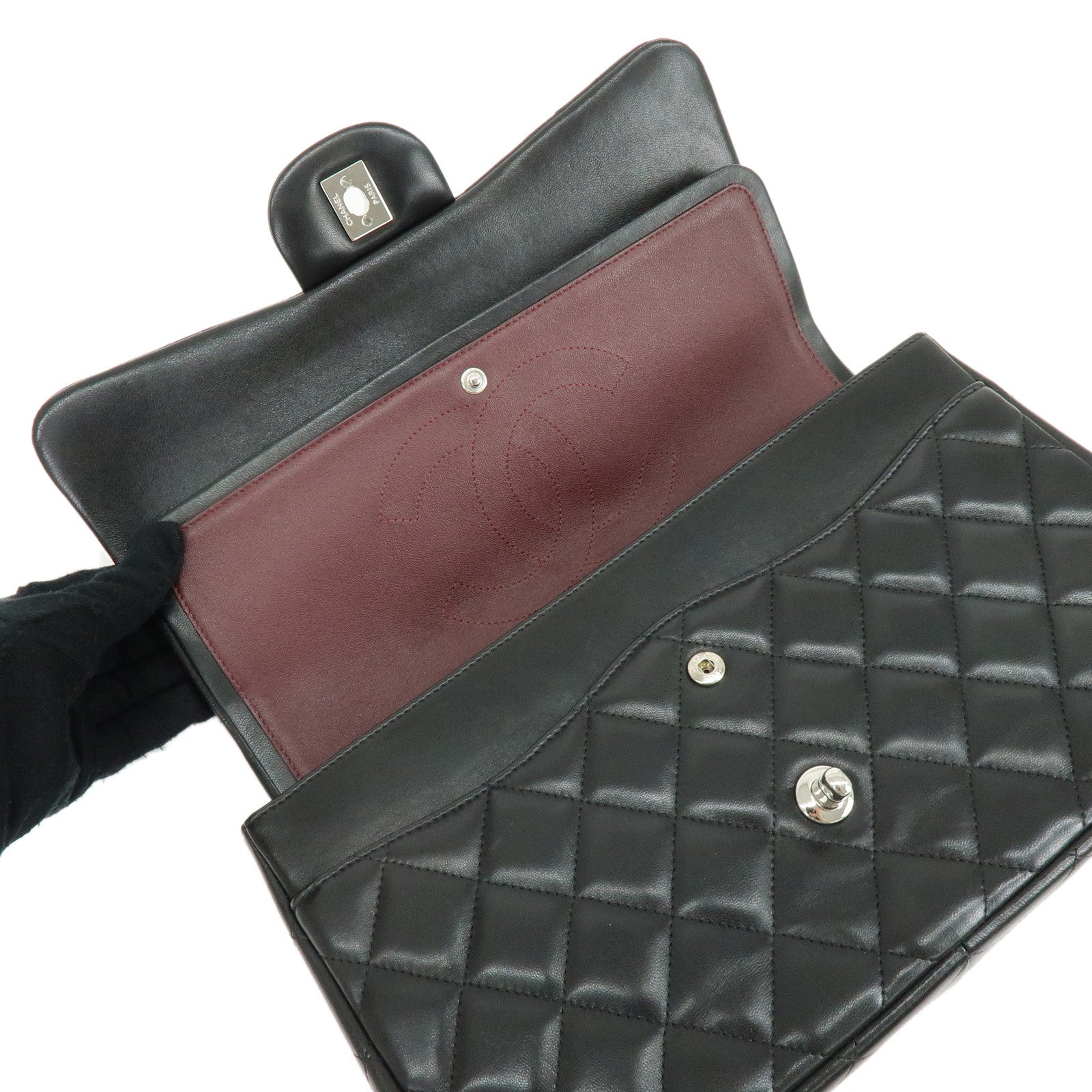 CHANEL Matelasse 30 Double Flap Chain Shoulder Bag Black A58600
