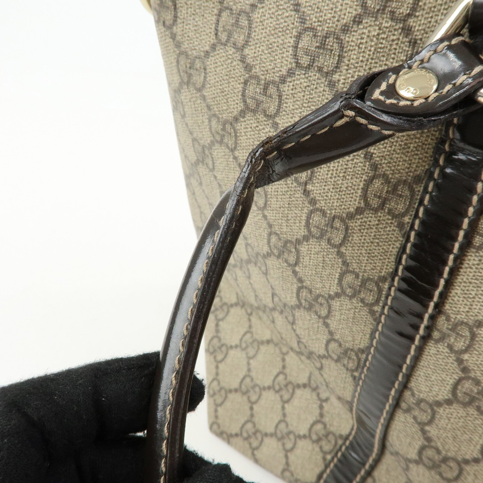 GUCCI GG Supreme Patent Leather Tote Bag Shoulder Bag Beige 197953