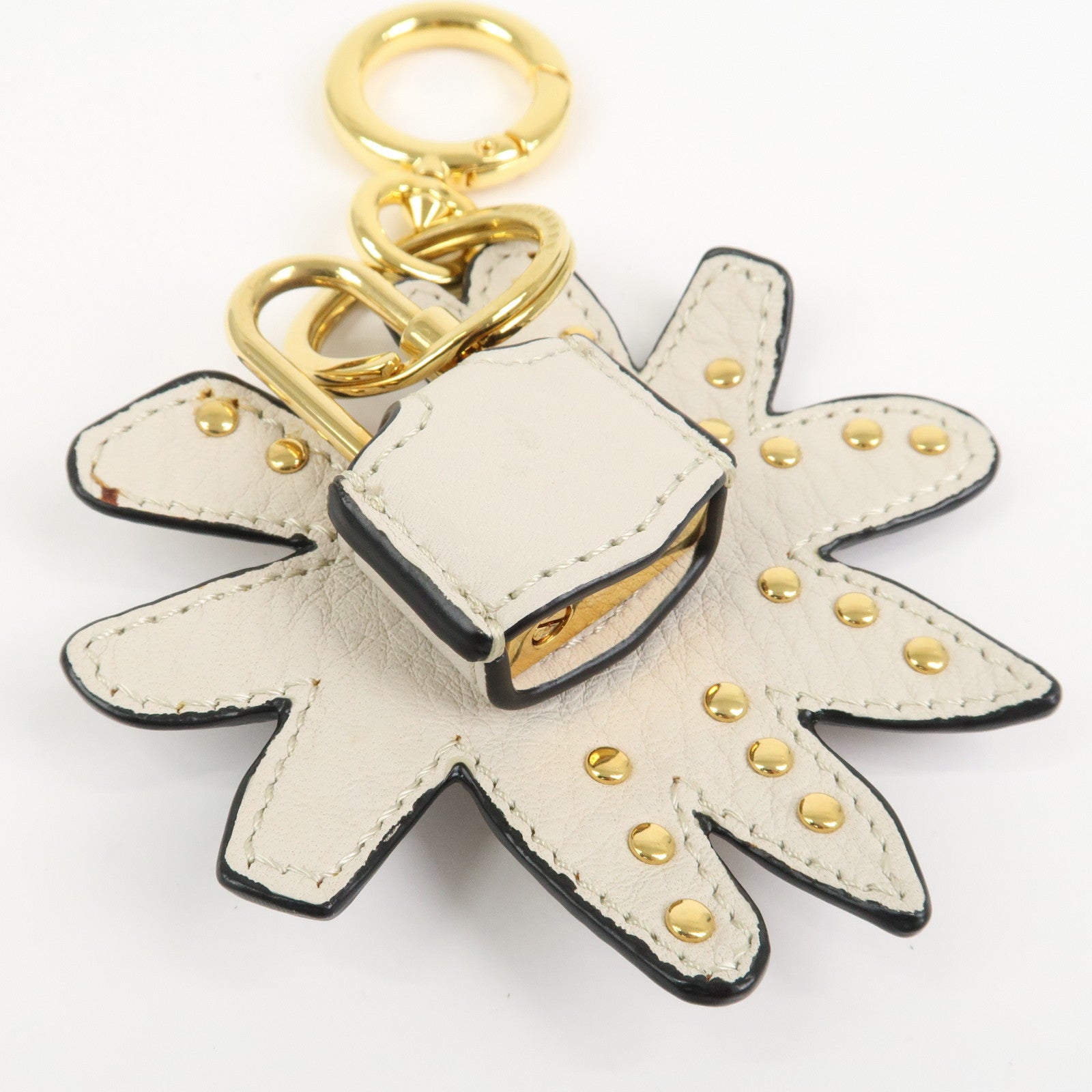 BURBERRY Leather Metal Bag Charm Key Holder Navy Gold
