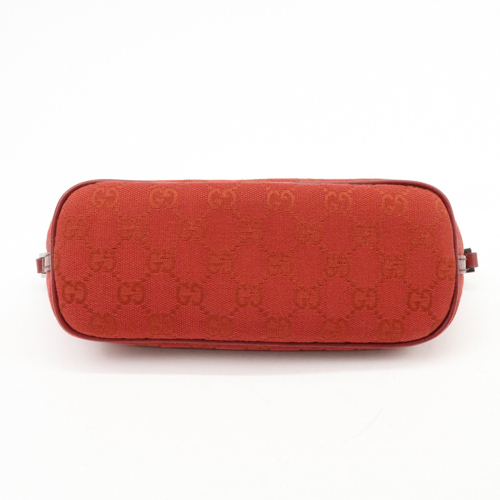 GUCCI Boat Bag GG Canvas Leather Accessory Pouch Hand Bag Red 07198