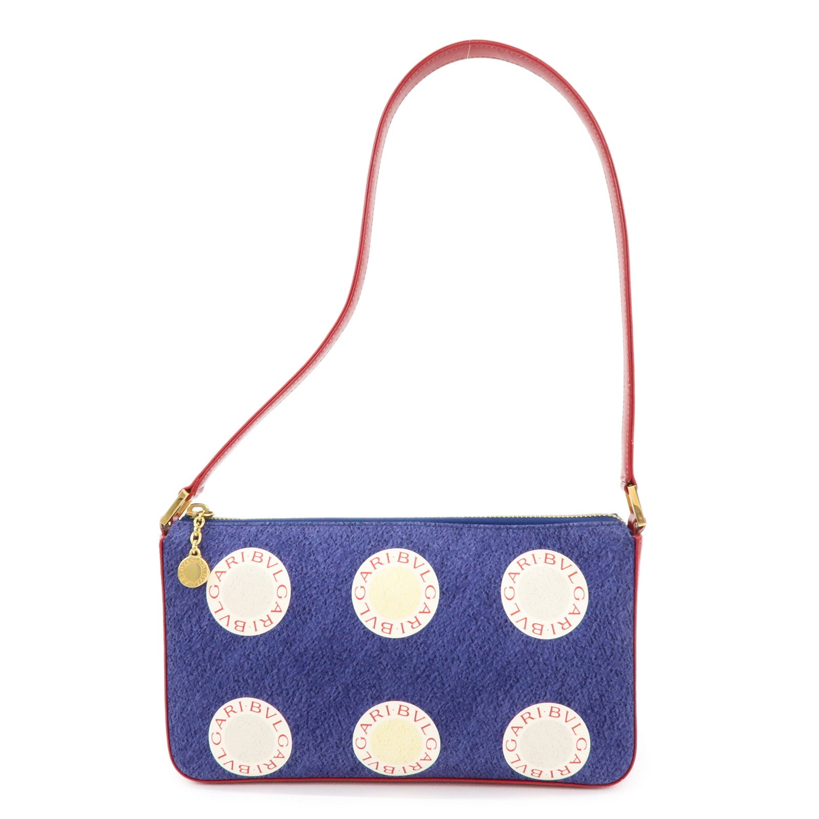 BVLGARI B-zero1 Canvas Leather Shoulder Bag Hand Bag Navy Red