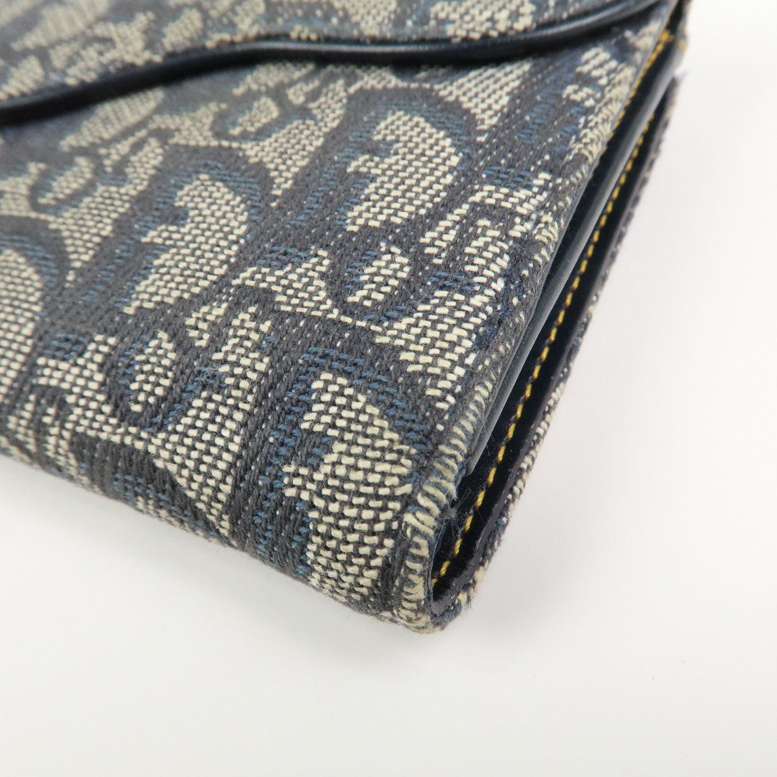 Christian Dior Trotter Saddle Canvas Leather Compact Wallet Navy