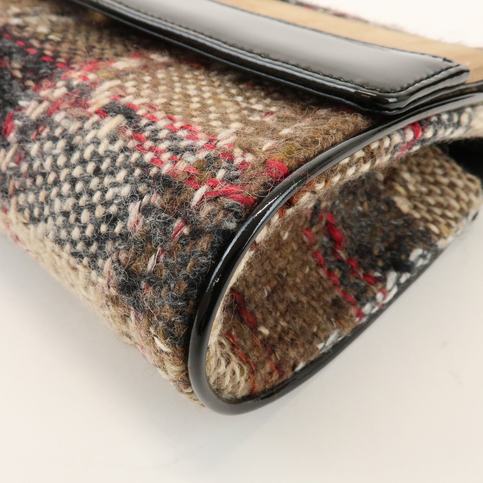 BURBERRY Tweed Patent Leather Suede Shoulder Bag Plaid Beige Black