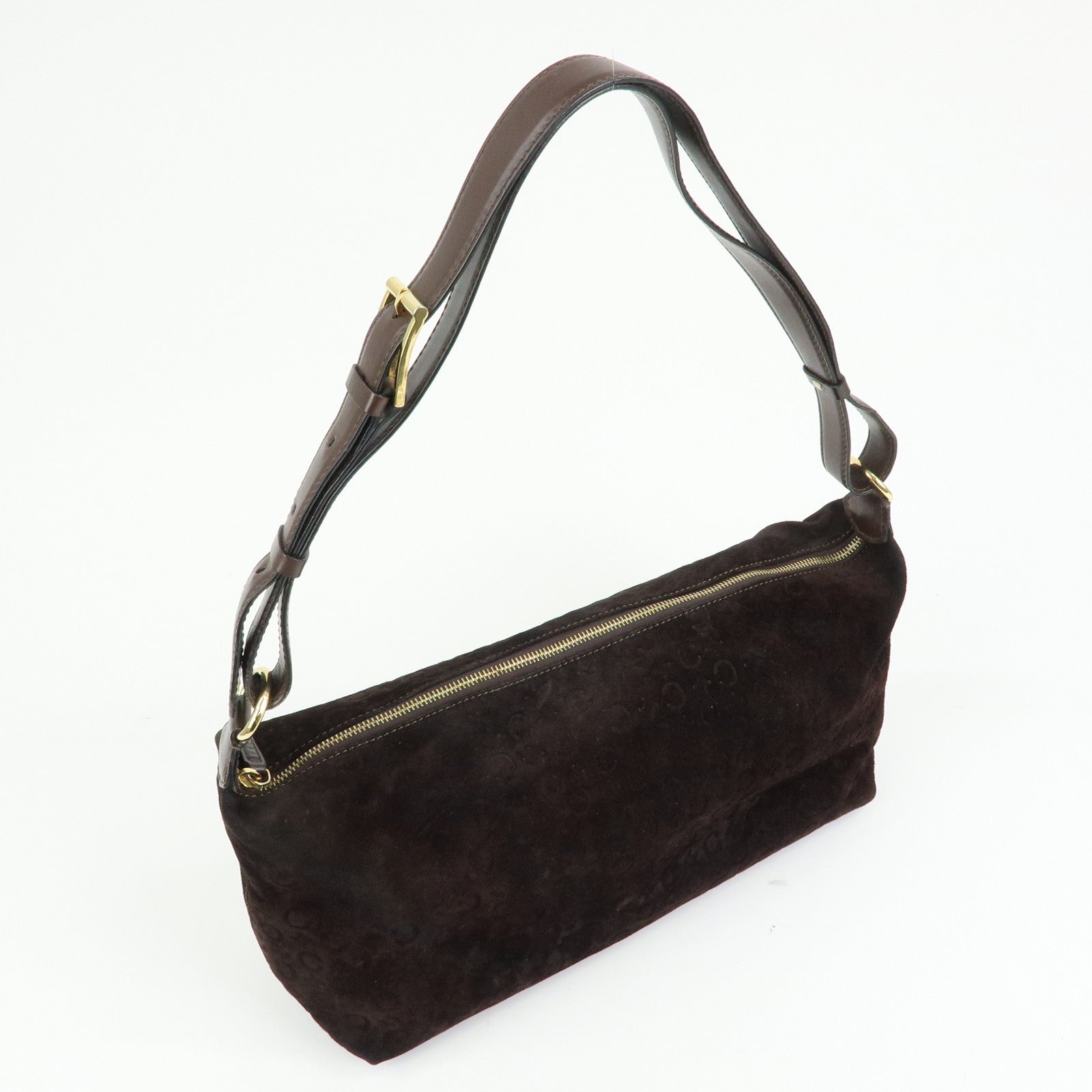 CELINE C Macadam Suede Leather Shoulder Bag Hand Bag Dark Brown