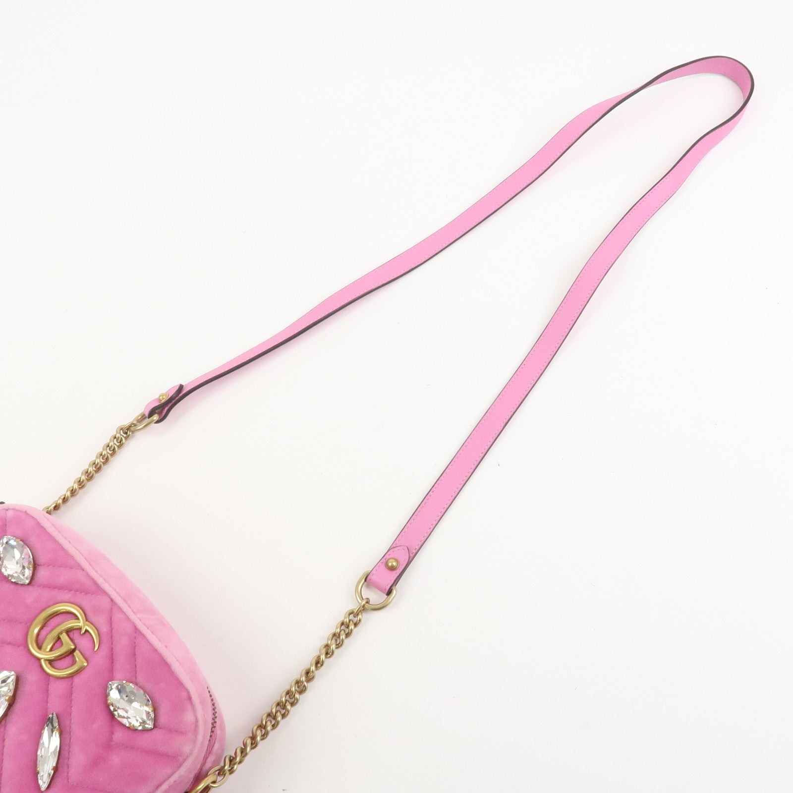 GUCCI GG Marmont Velvet Rhinestone Shoulder Bag Pink 448065