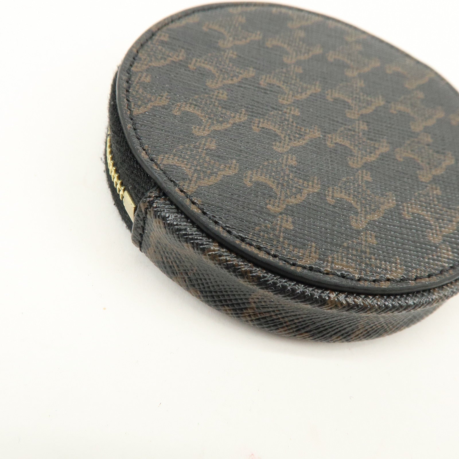 CELINE Triomphe PVC Leather Coin Case Coin Wallet Black Brown