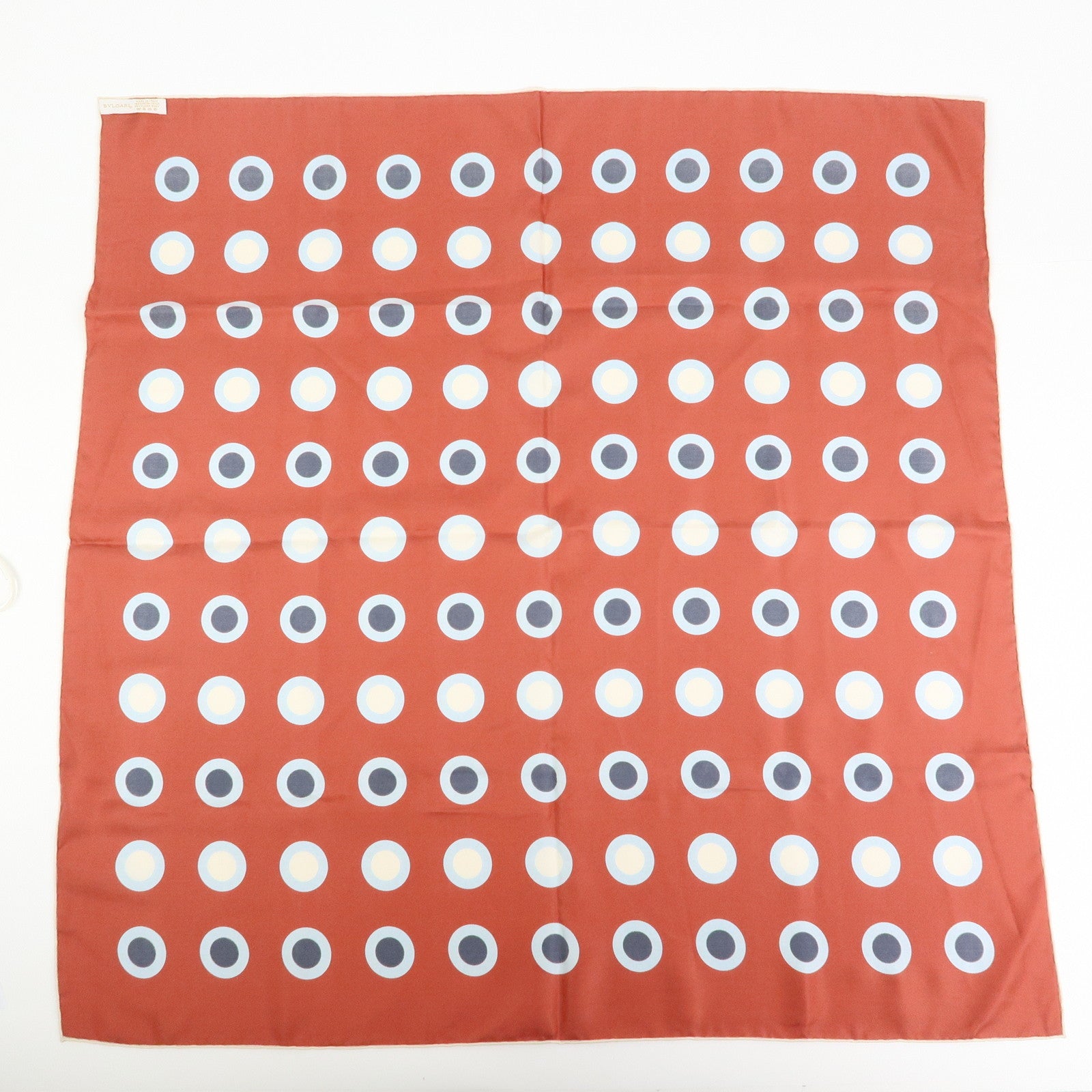 BVLGARI Logo Silk 100% Scarf Wine Red Light Blue Black