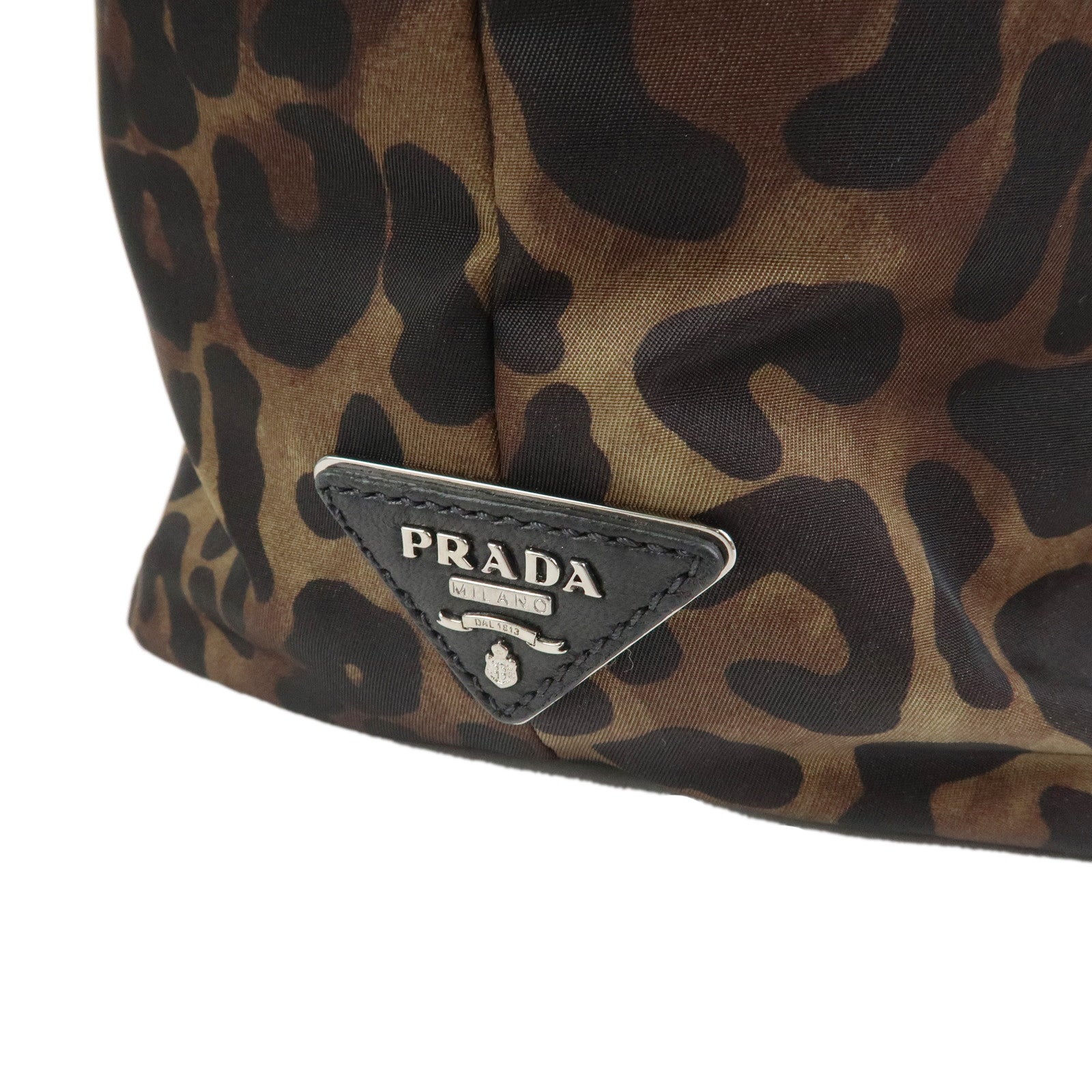 PRADA Logo Nylon Leather Leopard 2Way Bag Shoulder Bag Black B1959V