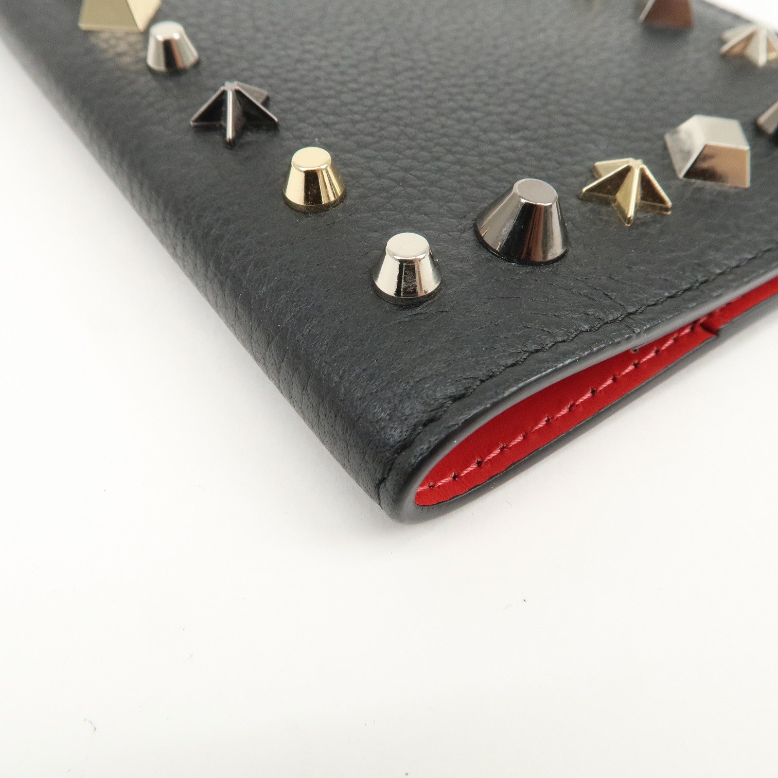 Christian Louboutin Studs Leather Passport Holder Card Case Black