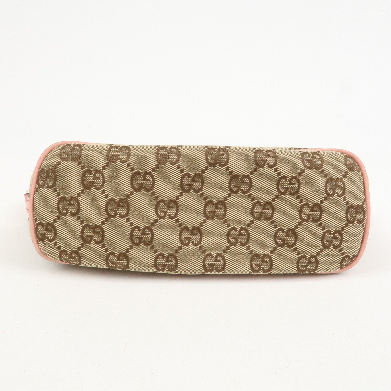 GUCCI Boat Bag GG Canvas Leather Hand Bag Beige Pink 07198