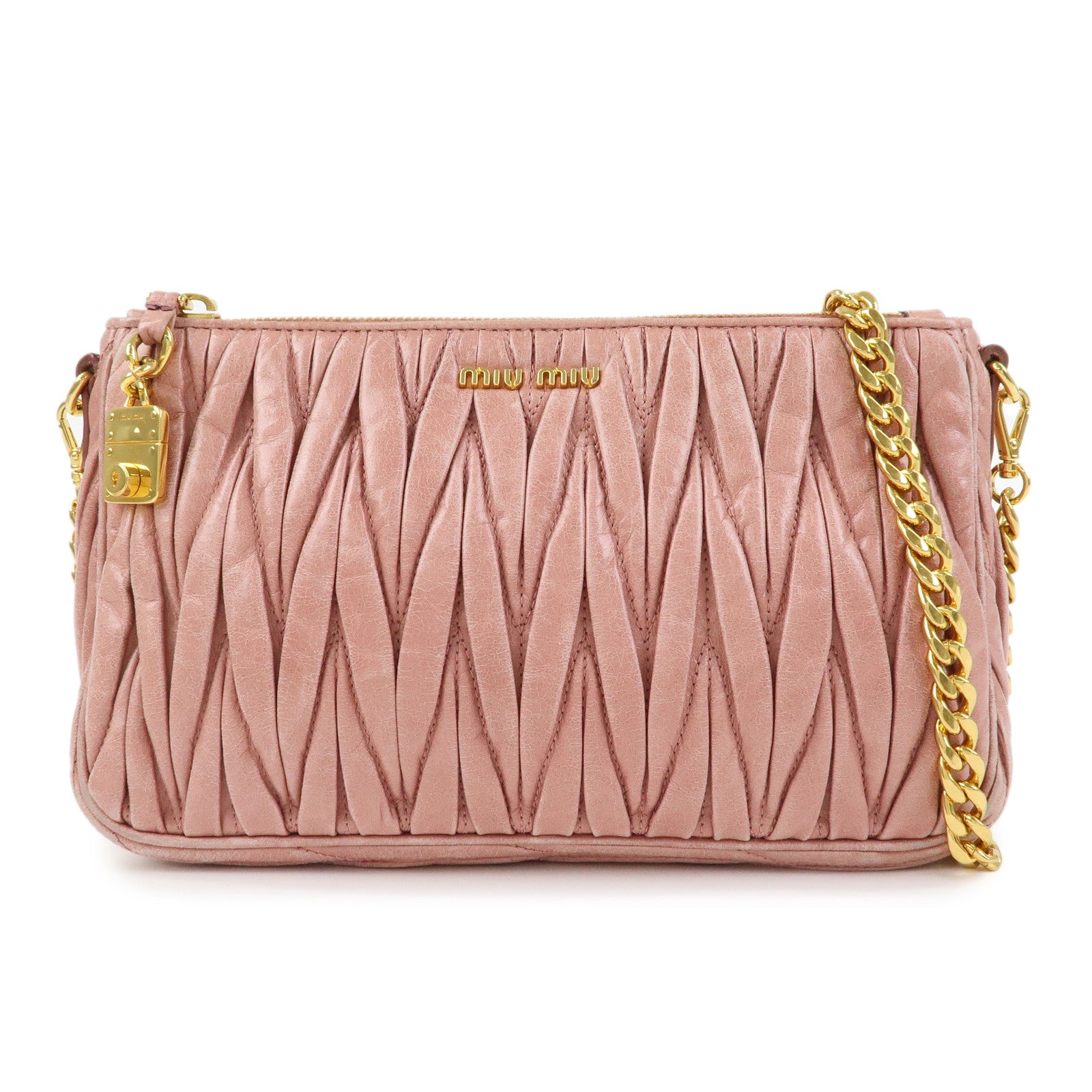 MIU MIU Matelasse Leather Chain Shoulder Crossbody Bag Pink 5BC892