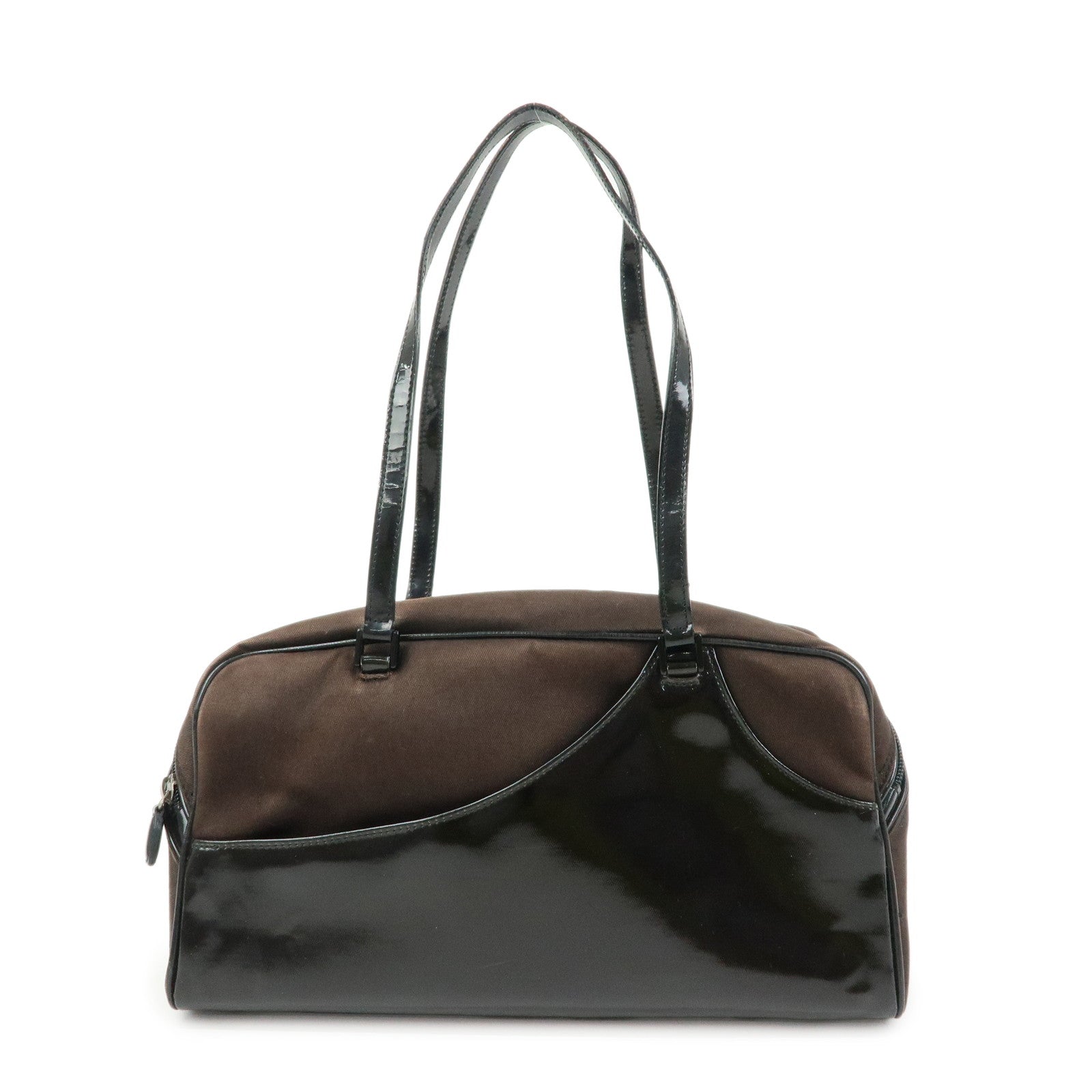 Christian Dior Canvas Patent Leather Boston Bag Hand Bag Brown