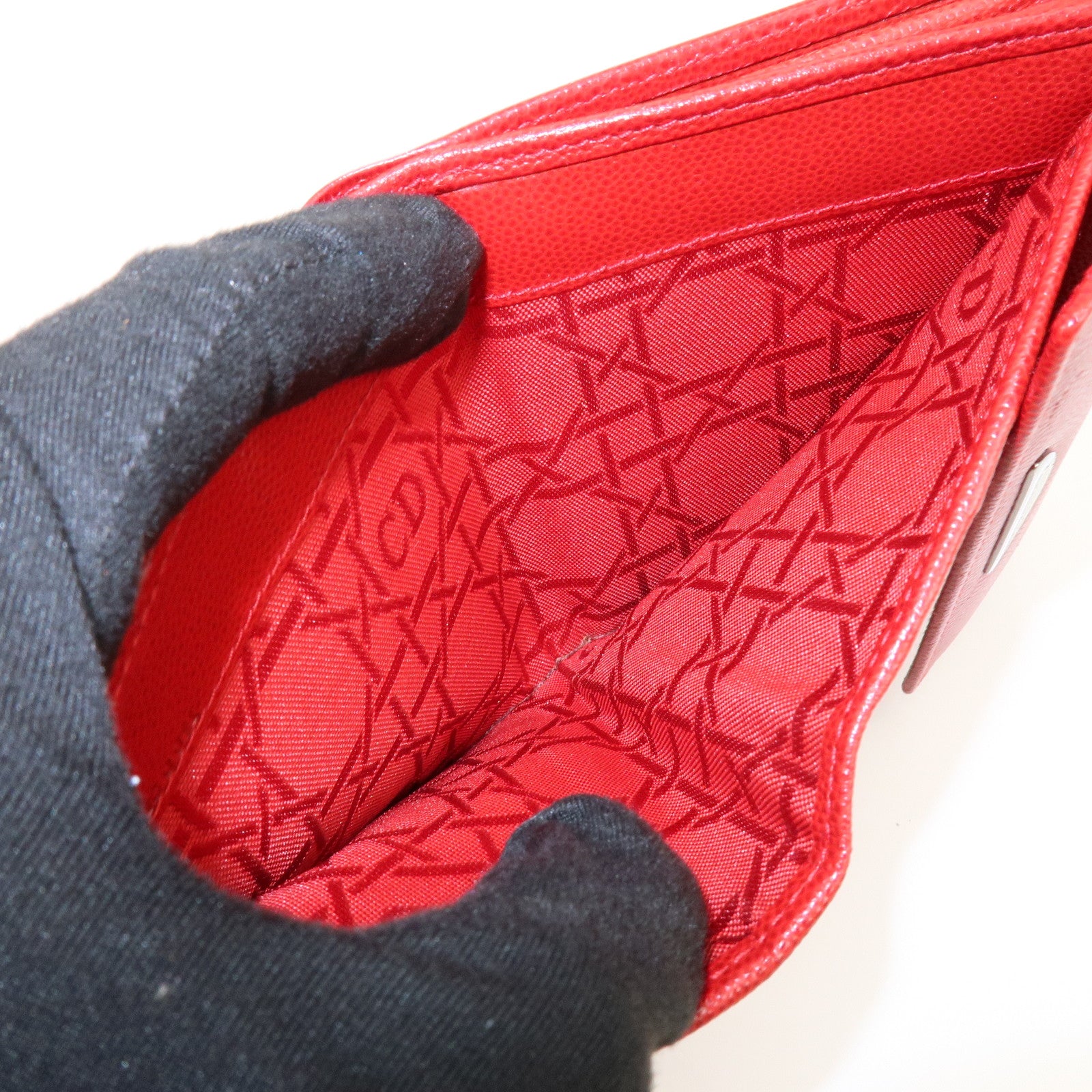 Christian Dior Logo Leather Bi-fold Compact Wallet Red