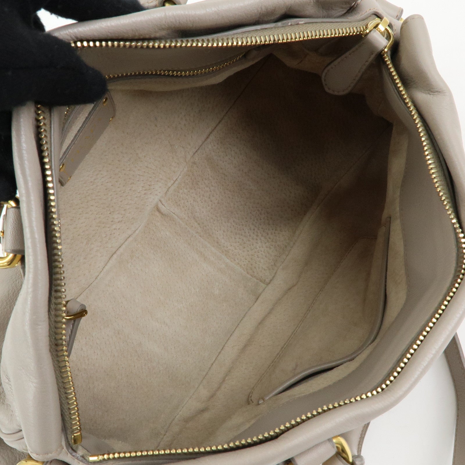 PRADA Logo Leather 2Way Bag Hand Bag Shoulder Bag Greige