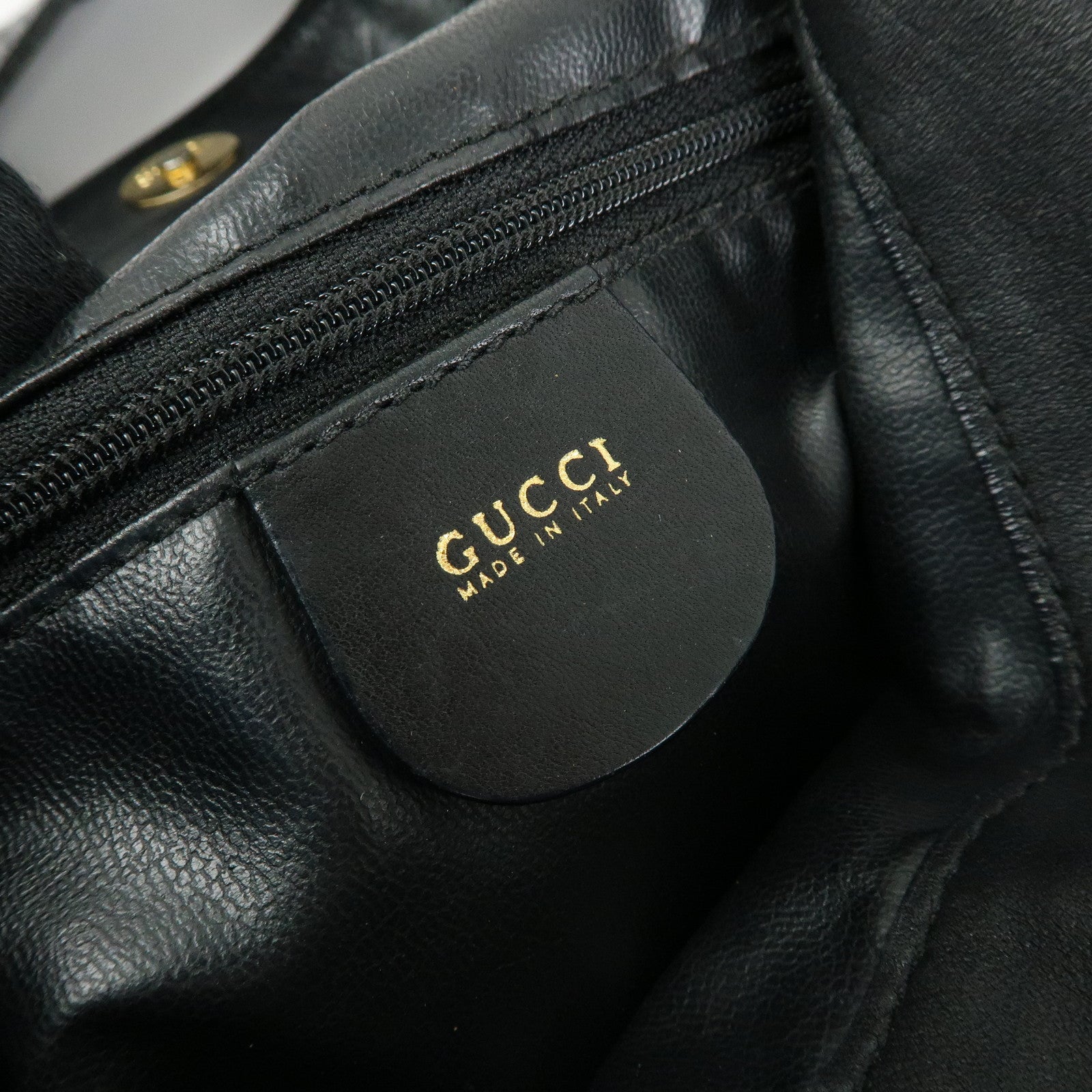 GUCCI Bamboo Leather 2Way Bag Hand Bag Shoulder Bag Black 001・1781